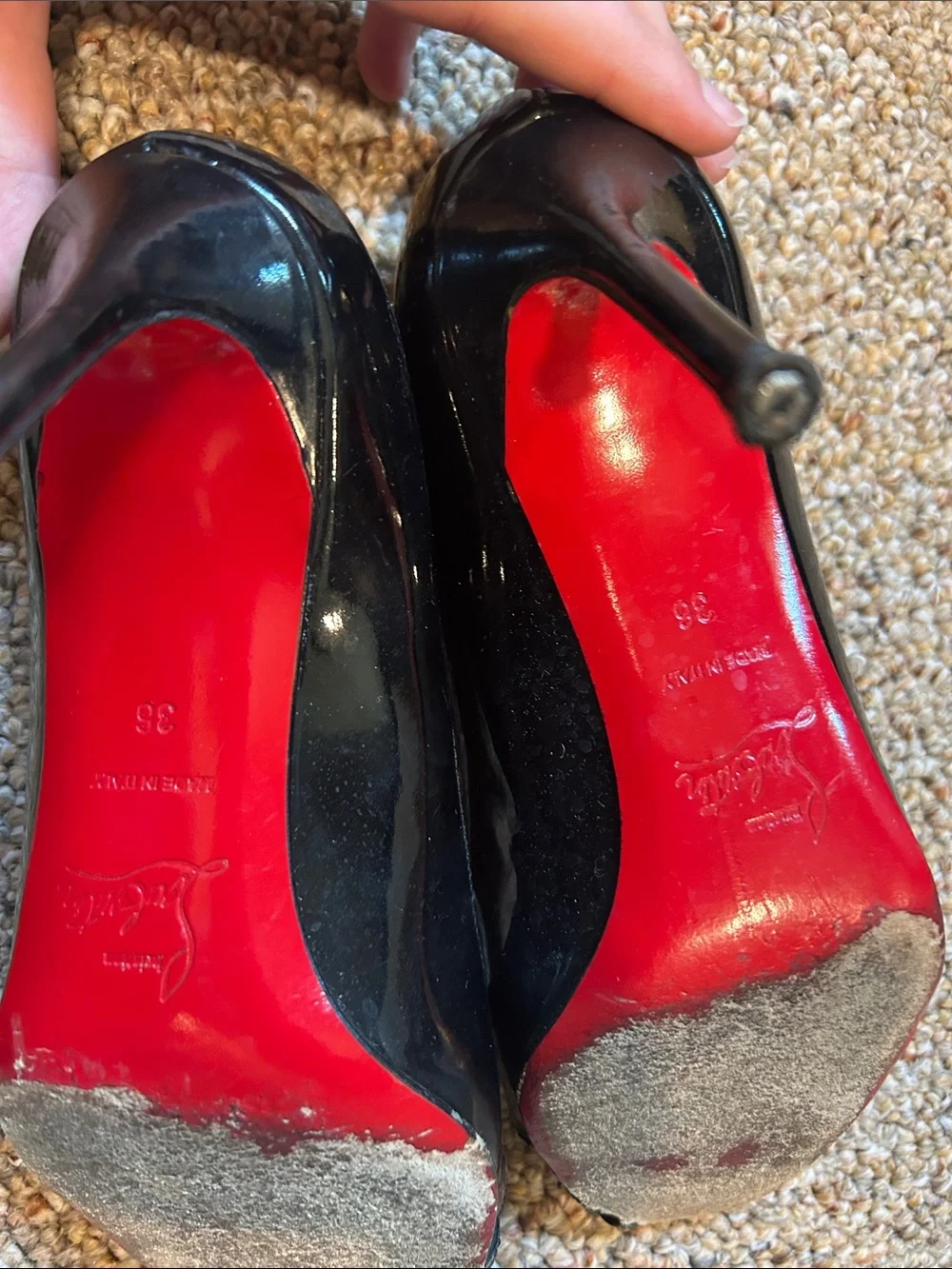 Christian Louboutin Black Patent Leather Weave Peep-Toe Flats